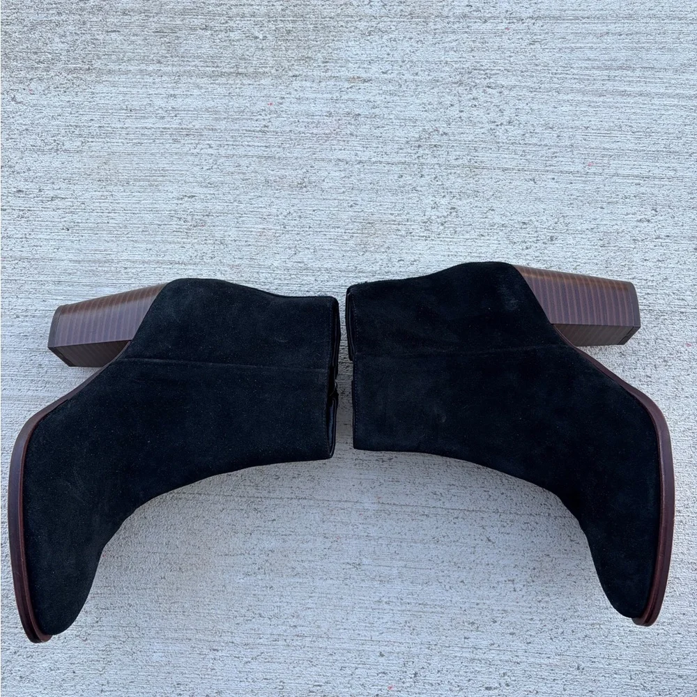 sam edelman black suede ankle boots block heel minimalist western booties 6.5
